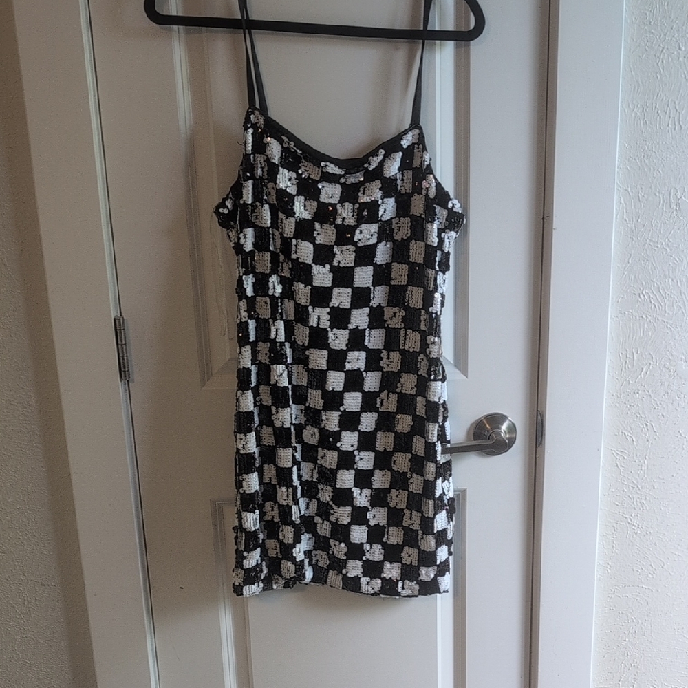 Black and White Checkered Sequin Dress